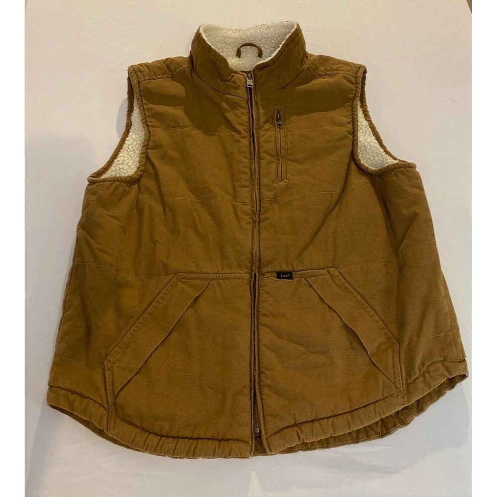 Lee Men's Sherpa lined Duck Canvas‎ Workwear Vest Size Medium Full Zip Gold